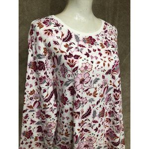 2X Plus Pink Floral Top Blouse 3/4 Sleeve 100% Cotton #391